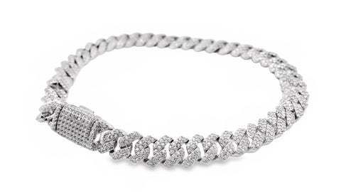 Sterling Silver Pave Set CZ Cuban Chain Bracelet 20cm