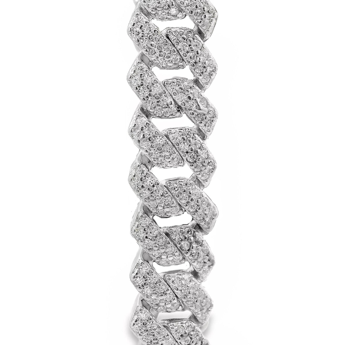 Sterling Silver Pave Set CZ Cuban Chain Bracelet 20cm