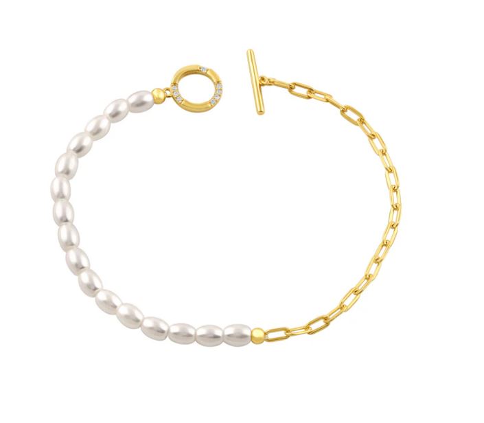 Georgini Alchemy Paperclip Pearl Fob Bracelet Gold
