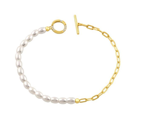 Georgini Alchemy Paperclip Pearl Fob Bracelet Gold
