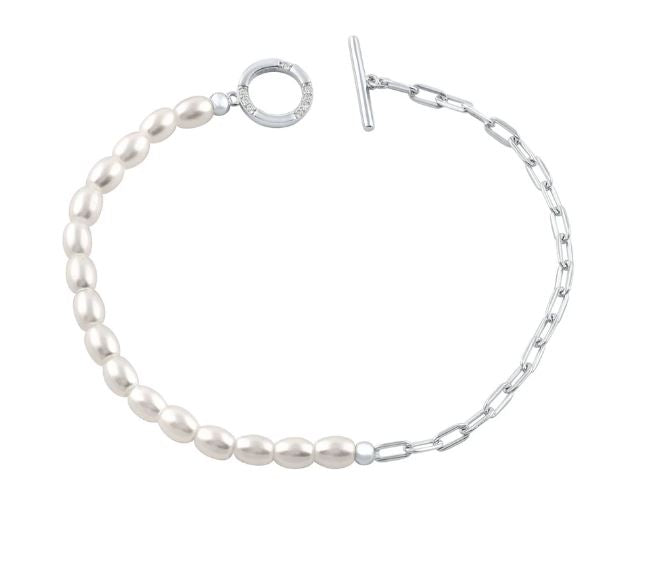 Georgini Alchemy Paperclip Pearl Fob Bracelet Silver