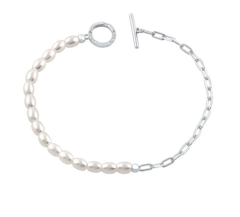 Georgini Alchemy Paperclip Pearl Fob Bracelet Silver