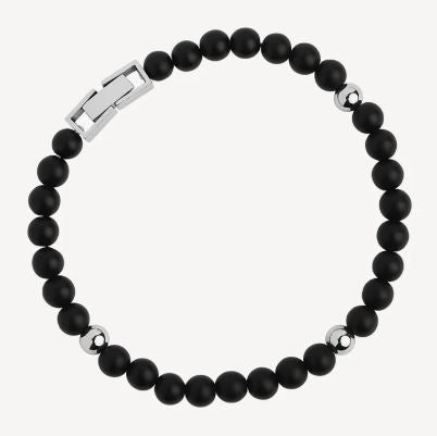 Najo Atlas Men's 6mm Beaded Black Onyx Bracelet