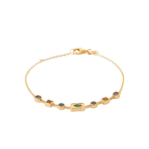 AIME-TOI Yellow Gold Plated Multi Coloured Stone Bracelet