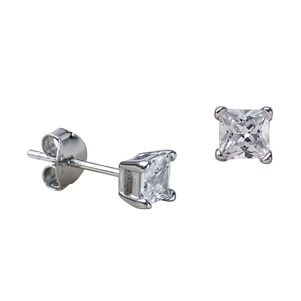 Sterling Silver 4mm Square CZ Stud Earrings