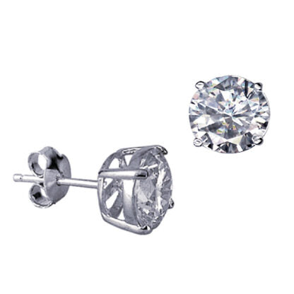 Sterling Silver 8mm Round CZ 4 Claw Stud Earrings