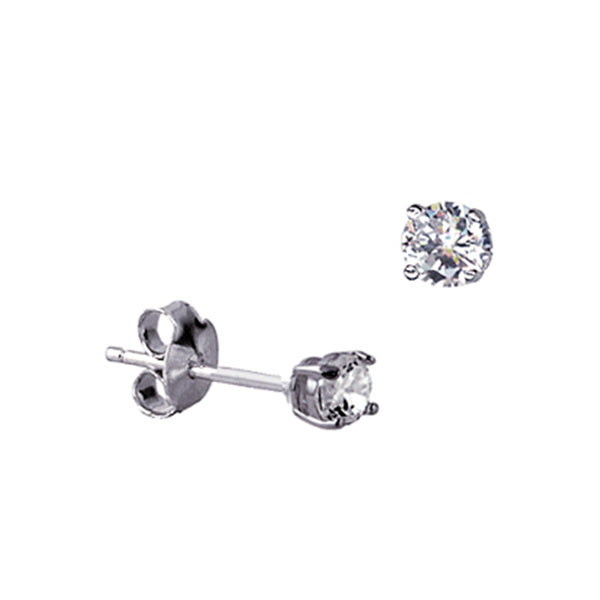 Sterling Silver 3mm Round CZ 4 Claw Stud Earrings