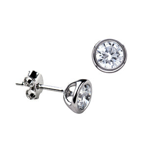 Sterling Silver 5mm CZ Tapered Bezel Set Stud Earrings