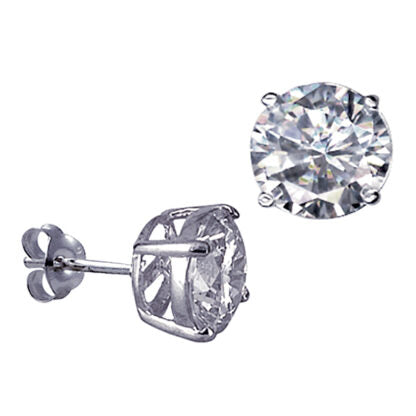 Sterling Silver 10mm Round CZ 4 Claw Stud Earrings