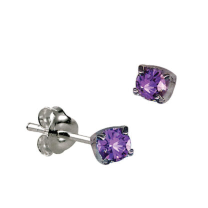 Sterling Silver 4mm CZ February Birthstone Stud Earrings