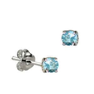 Sterling Silver 4mm CZ March Birthstone Stud Earrings