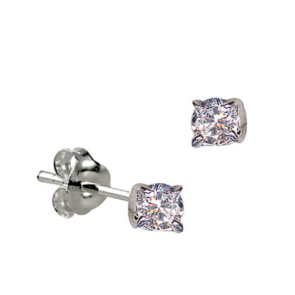 Sterling Silver CZ April Birthstone Stud Earrings