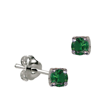 Sterling Silver 4mm CZ May Birthstone Stud Earrings