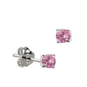 Sterling Silver 4mm CZ October Birthstone Stud Earrings
