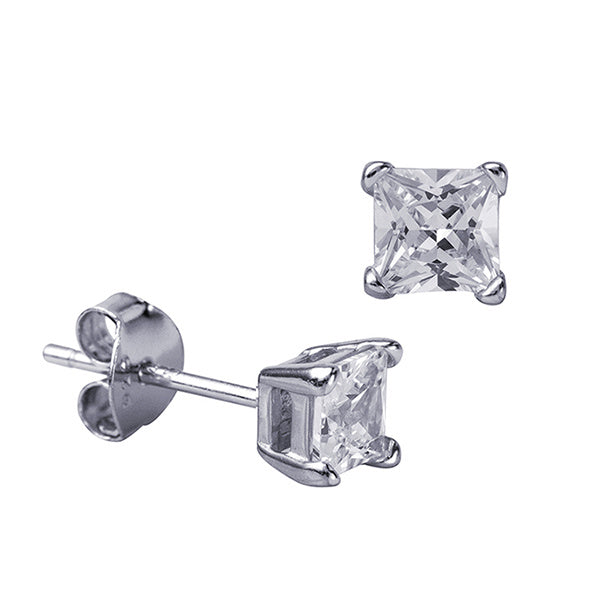Sterling Silver 6mm Princess Cut Cubic Zirconia Stud Earrings