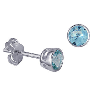 Sterling Silver 4mm CZ March Birthstone Stud Earrings