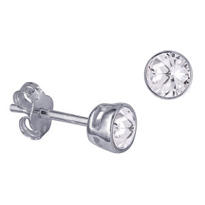 Sterling Silver 4mm CZ April Birthstone Stud Earrings