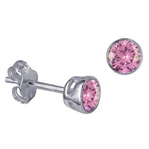 Sterling Silver 4mm CZ October Birthstone Stud Earrings