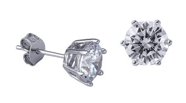 Sterling Silver 6mm Round CZ 6 Claw Stud Earrings