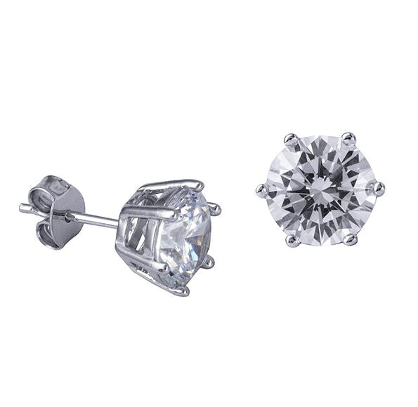 Sterling Silver 8mm Round CZ 6 Claw Stud Earrings
