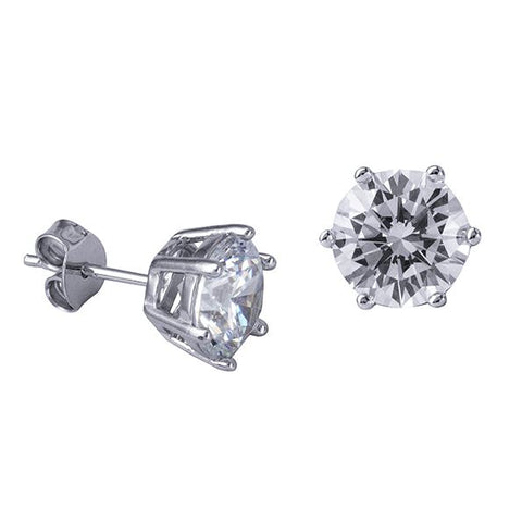 Sterling Silver 8mm Round CZ 6 Claw Stud Earrings