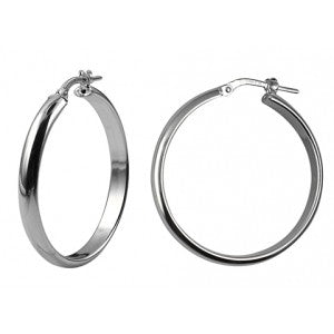 Sterling Silver Italian Half Round Hoops 30mm