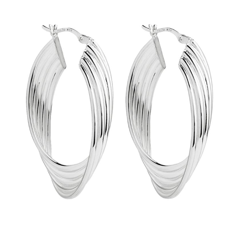 Najo Awaken Oval Silver Hoop Earrings