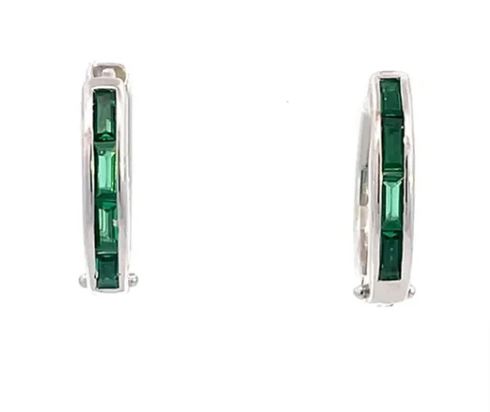 Georgini Gifts Baguette Hoop Silver And Green