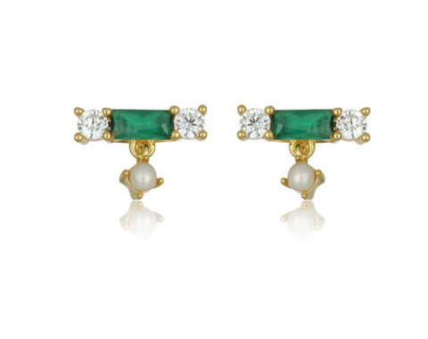 Georgini Gifts Emerald Isle Freshwater Pearl Earrings In Emerald And Gold