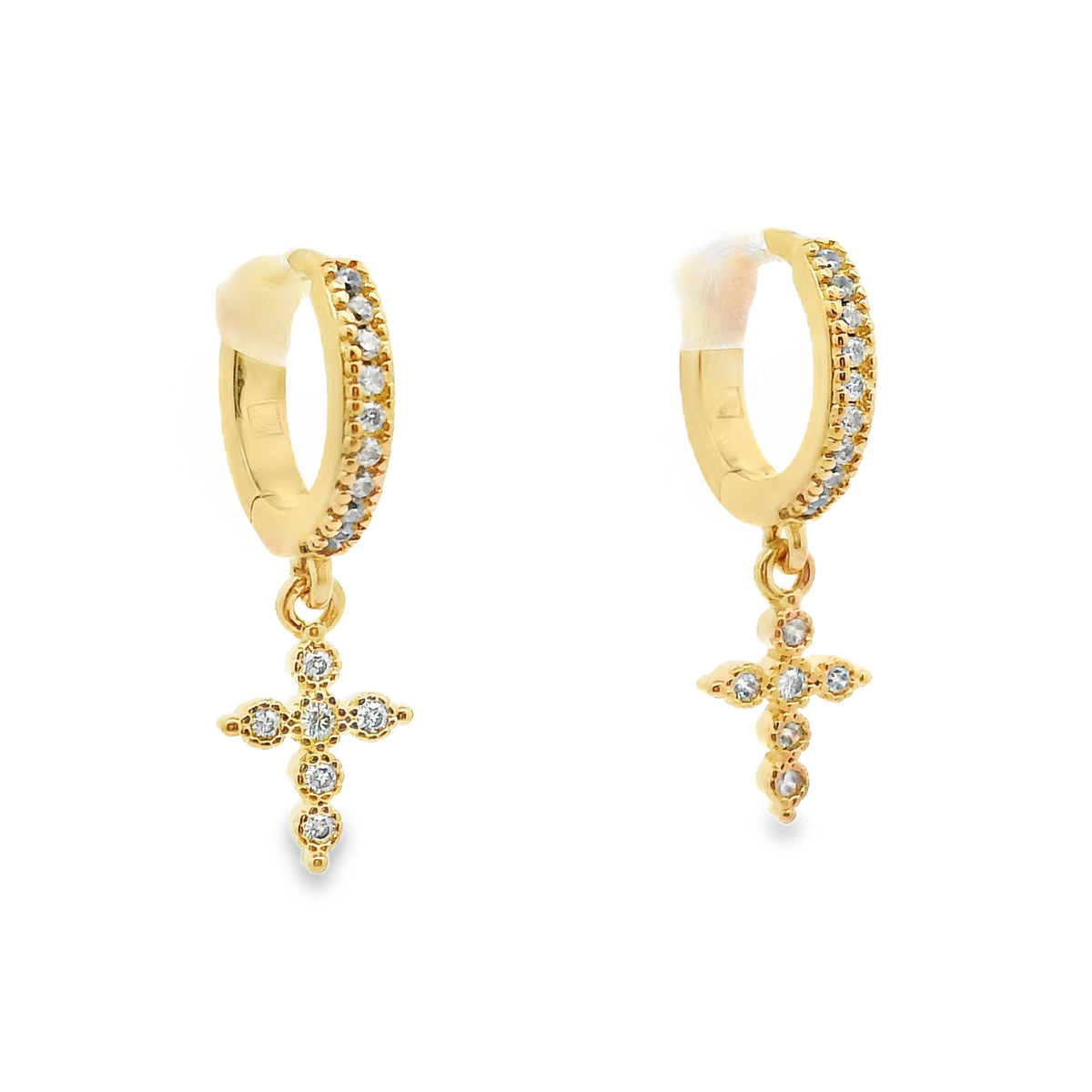 Aime-Toi 18ct Gold Plated Cubic Zirconia Set Hoops With Cross Drop