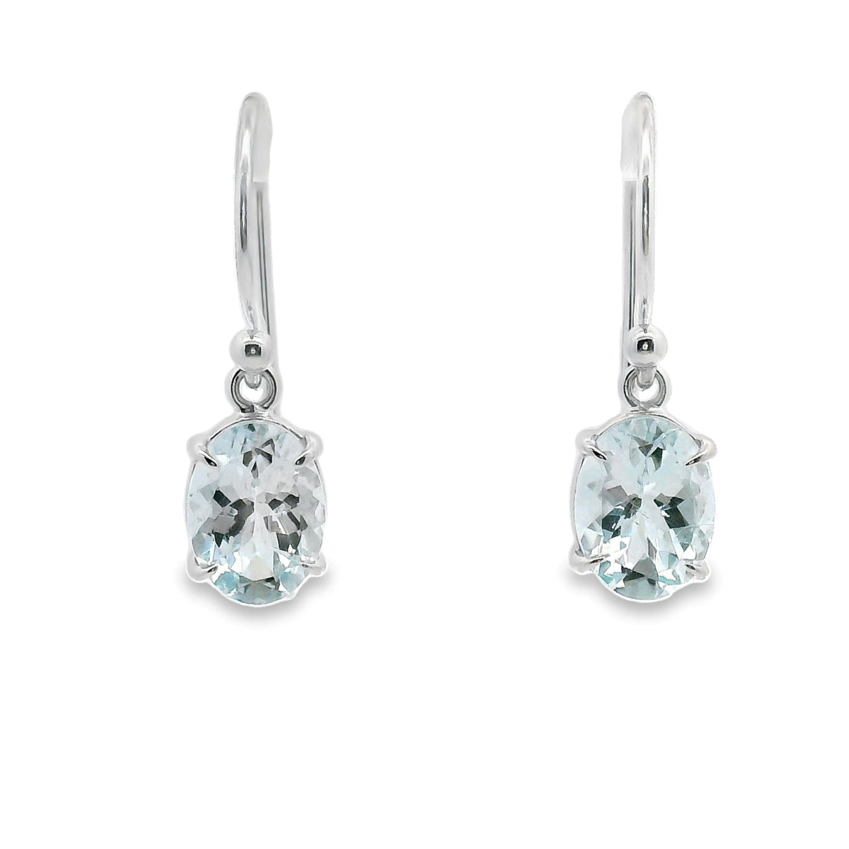 9ct White Gold Aquamarine Shepherd Hook Earrings