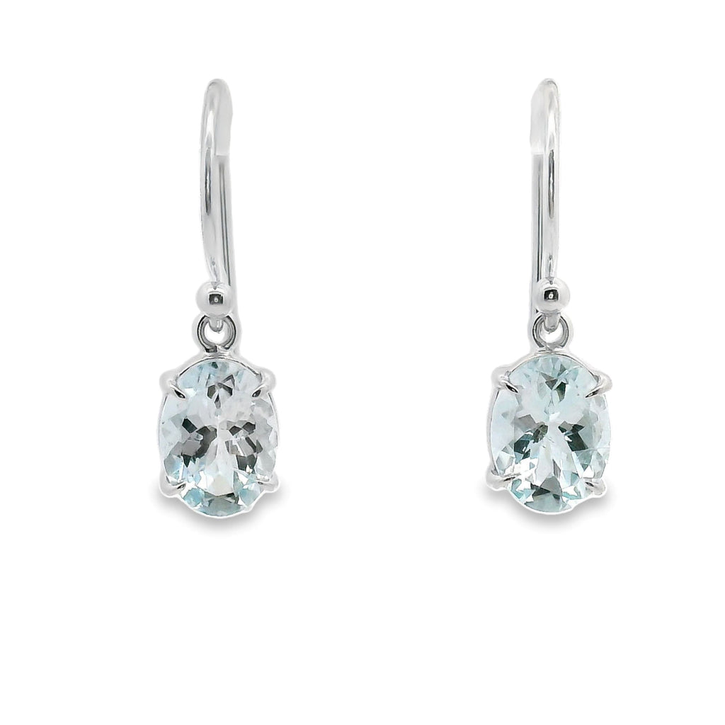9ct White Gold Aquamarine Shepherd Hook Earrings