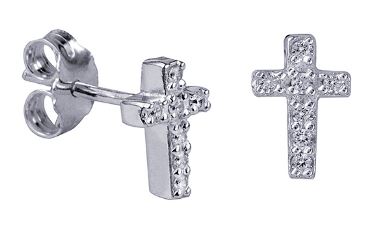 Sterling Silver Cubic Zirconia Cross Stud Earrings