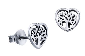 Sterling Silver Tree Of Life Heart Stud Earrings