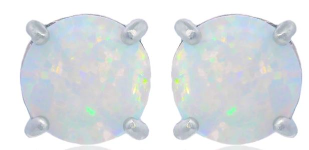 Georgini Opal Glow White Created Opal Stud Earrings Silver