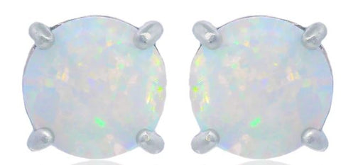 Georgini Opal Glow White Created Opal Stud Earrings Silver