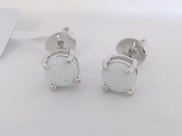 Georgini Opal Glow White Created Opal Stud Earrings Silver
