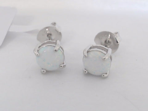 Georgini Opal Glow White Created Opal Stud Earrings Silver