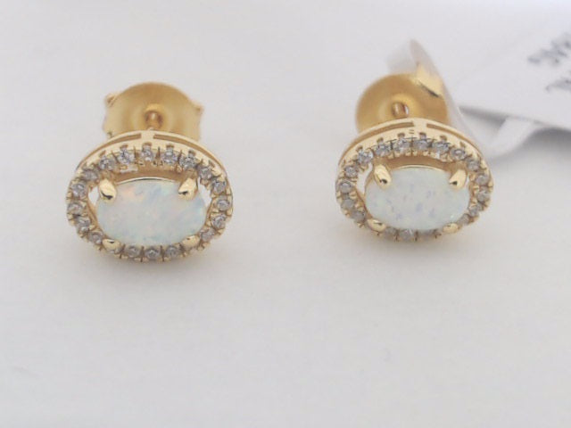 Georgini Opal Glow Blackwattle White Created Opal Earrings Gold