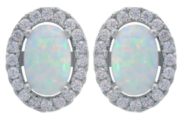 Georgini Opal Glow Blackwattle White Created Opal Earrings Silver