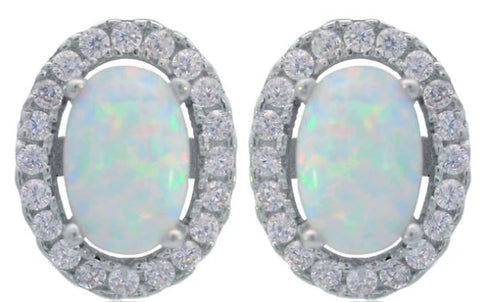 Georgini Opal Glow Blackwattle White Created Opal Earrings Silver