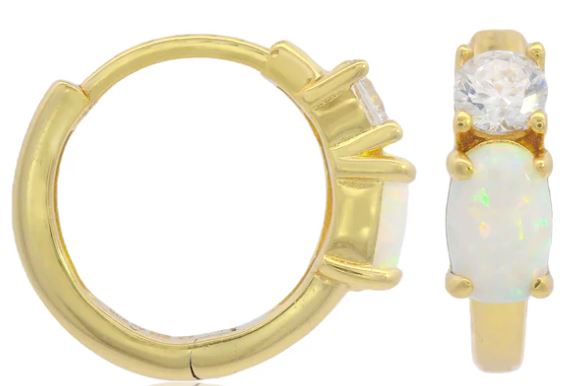 Georgini Opal Glow White Created Opal Hoop Earrings Gold