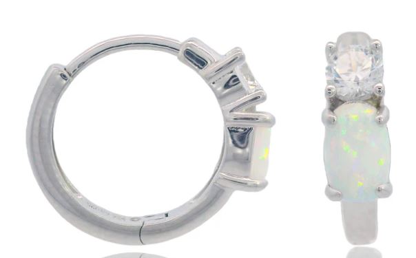 Georgini Opal Glow Rozelle White Created Opal Hoop Earrings Silver
