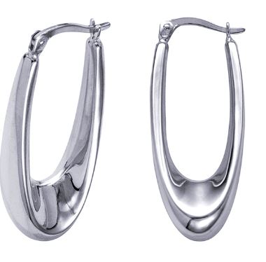 Sterling Silver Fancy Tapered Oval Hoop Earrings