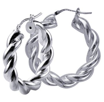 Sterling Silver Italian 6mm Fancy Twist Hoop Earrings