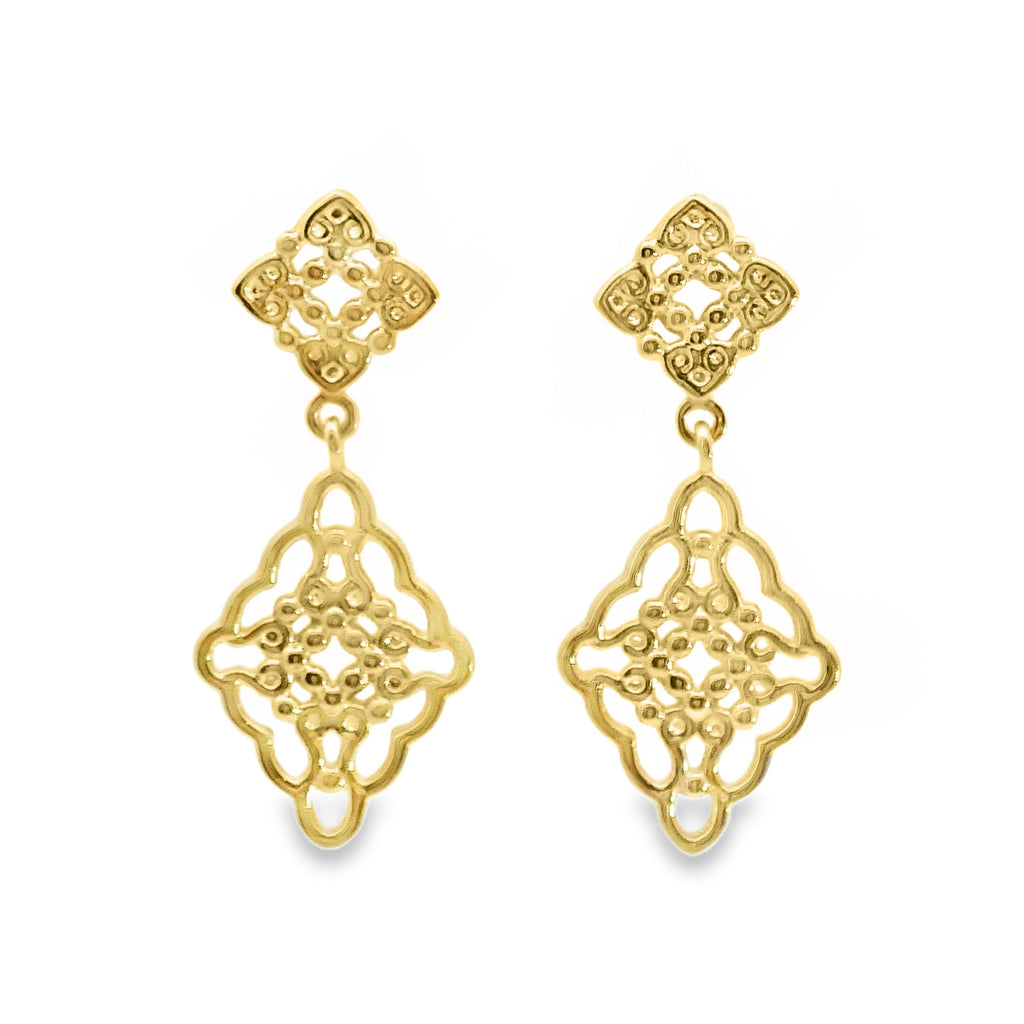 Aime-Toi 18ct Gold Plated Filigree Diamond Shaped Stud Drop Earrings