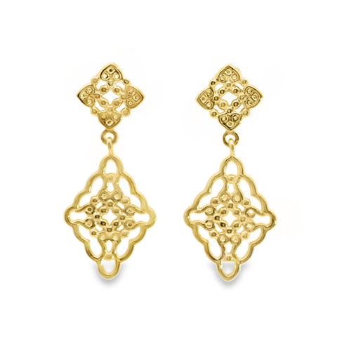 Aime-Toi 18ct Gold Plated Filigree Diamond Shaped Stud Drop Earrings