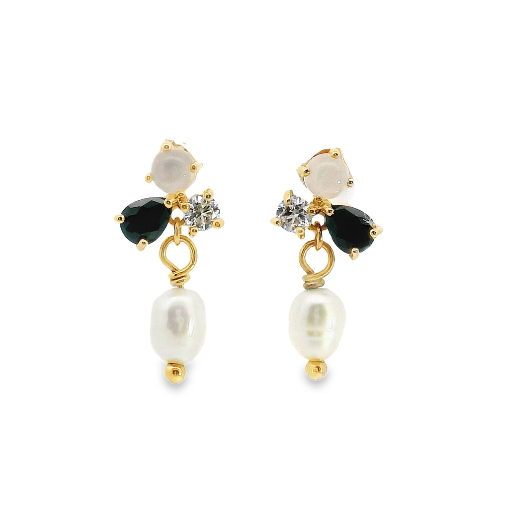Aime-Toi 18ct Gold Plated Cultured Pearl And Synthetic Stone Stud Drop Earrings