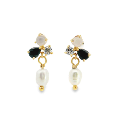 Aime-Toi 18ct Gold Plated Cultured Pearl And Synthetic Stone Stud Drop Earrings