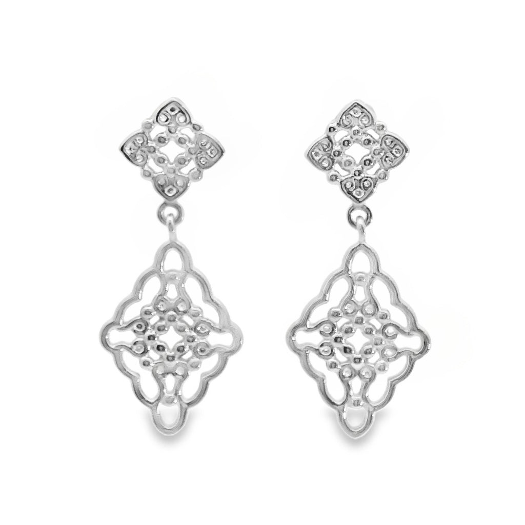 Aime-Toi Sterling Silver Filigree Diamond Shaped Stud Drop Earrings